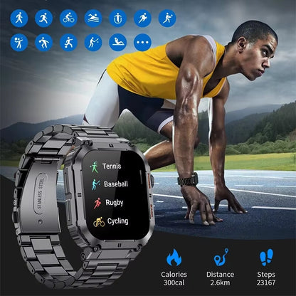 Outdoor Sports Fitness Smartwatch for Men 1.96 Inch Screen Bluetooth Calling Waterproof Watches Blood Oxygen Reloj Hombre