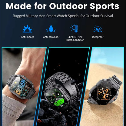 Outdoor Sports Fitness Smartwatch for Men 1.96 Inch Screen Bluetooth Calling Waterproof Watches Blood Oxygen Reloj Hombre