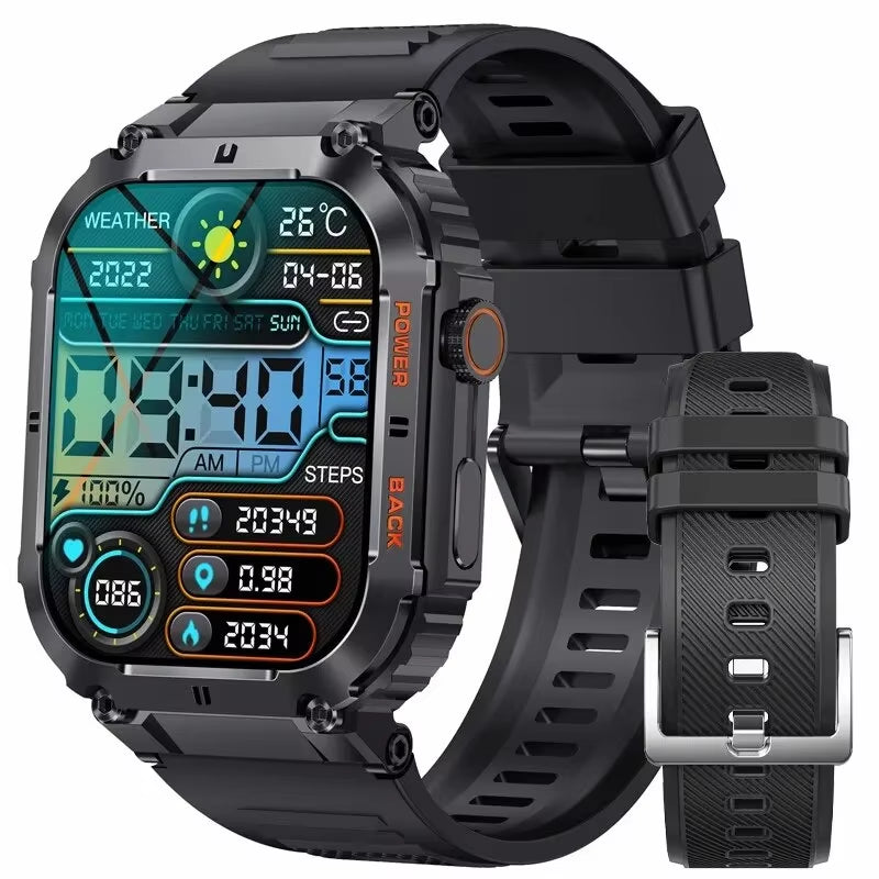 Outdoor Sports Fitness Smartwatch for Men 1.96 Inch Screen Bluetooth Calling Waterproof Watches Blood Oxygen Reloj Hombre