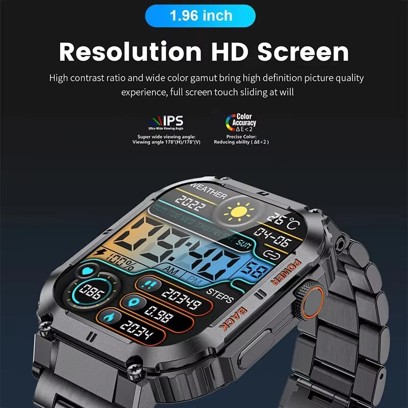 Outdoor Sports Fitness Smartwatch for Men 1.96 Inch Screen Bluetooth Calling Waterproof Watches Blood Oxygen Reloj Hombre