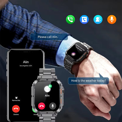 Outdoor Sports Fitness Smartwatch for Men 1.96 Inch Screen Bluetooth Calling Waterproof Watches Blood Oxygen Reloj Hombre